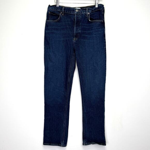 AGOLDE Riley Long Jeans High Rise Straight Leg Divided Blue 30 Blue Button Fly - Picture 3 of 10